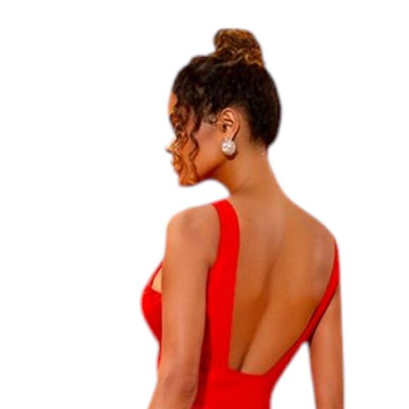 🌹New Elegant Red Plunge One Piece Swimsuit with Floral Detail - Picture 12 of 16